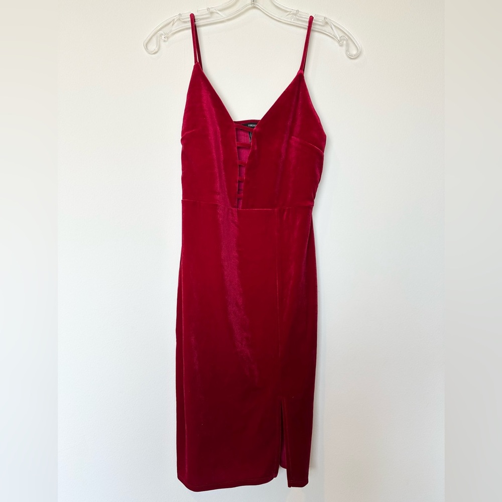 Red Velvet Cami Slit Dress